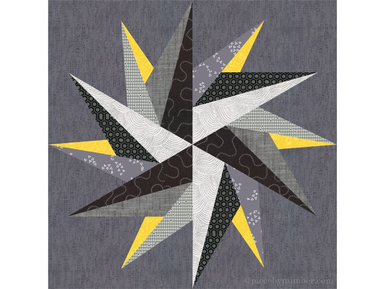 Magician's Star paper piece quilt block pattern PDF download, 12 inch, easy foundation piecing FPP, 12-pointed geometric modern image 7