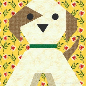 Puppy Dog paper piece quilt block pattern PDF download, 6 & 12 inch, foundation piecing FPP, dog puppy canine animal Labrador kids baby image 3