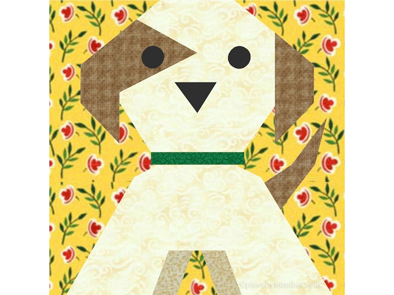 Puppy Dog paper piece quilt block pattern PDF download, 6 & 12 inch, foundation piecing FPP, dog puppy canine animal Labrador kids baby image 3