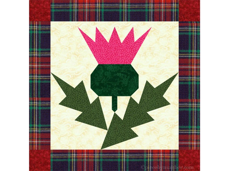 Thistle paper piece quilt block pattern PDF download, 6 & 12 inch, foundation piecing FPP, Scottish Celtic highlands flower botanical flora image 3