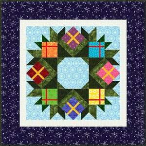 Holiday wreath paper pieced quilt pattern PDF, 28 x 28, easy foundation piecing, wall hanging, door wreath, Christmas xmas gifts miniature