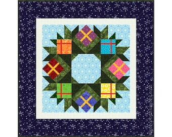 Holiday wreath paper pieced quilt pattern PDF, 28 x 28, easy foundation piecing, wall hanging, door wreath, Christmas xmas gifts miniature