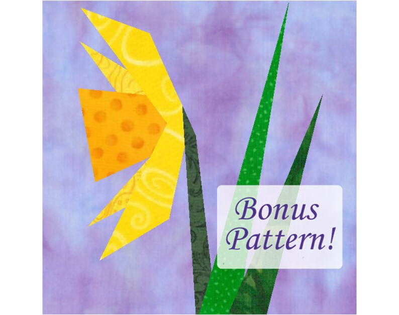 9 Flowers paper pieced block quilt patterns w/bonus block PDF, 6 & 12 inch, foundation piecing FPP, botanical flower floral garden nature image 2