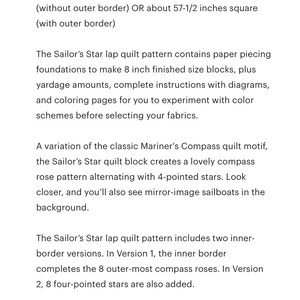 Sailor's Star paper piece quilt pattern PDF, 58 x 58, foundation piecing FPP, mariner's compass sailboat geometric sofa throw nautical image 7