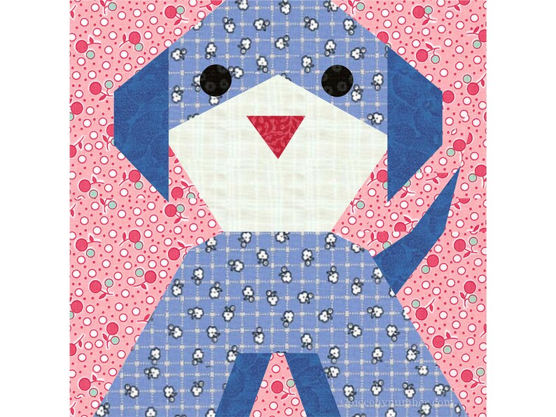 Puppy Dog paper piece quilt block pattern PDF download, 6 & 12 inch, foundation piecing FPP, dog puppy canine animal Labrador kids baby image 6