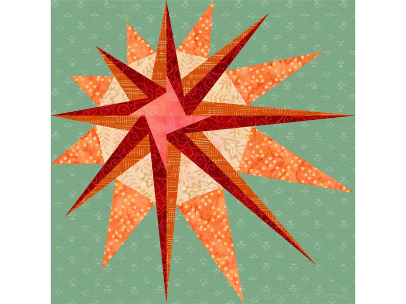 Supernova paper piece star quilt block pattern PDF, 12 inch, mariners compass, foundation piecing, Christmas Xmas radiant asymmetric star image 8