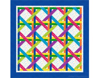 Woven Ribbons paper piece lap quilt pattern PDF, 60 x 60", foundation paper piecing FPP, interwoven lattice cane work caning