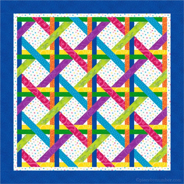 Woven Ribbons paper piece lap quilt pattern PDF, 60 x 60", foundation paper piecing FPP, interwoven lattice cane work caning