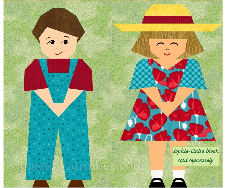 Alexander little boy quilt block pattern for paper piecing PDF download, 12 x 7 inch, foundation piece FPP, kids baby child people figure image 5