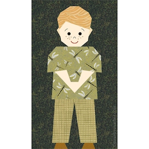 Alexander little boy quilt block pattern for paper piecing PDF download, 12 x 7 inch, foundation piece FPP, kids baby child people figure image 3