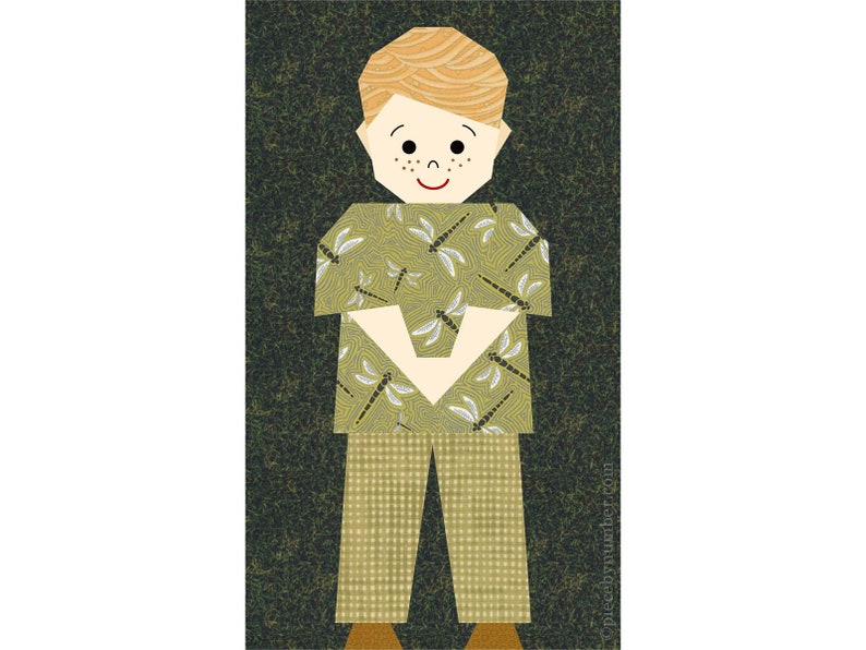 Alexander little boy quilt block pattern for paper piecing PDF download, 12 x 7 inch, foundation piece FPP, kids baby child people figure image 3