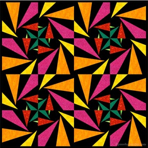 Tequila Sunrise paper pieced quilt block pattern PDF download, 6 and 12 inch, foundation piecing FPP, radiant sunshine wonky asymmetric star image 9