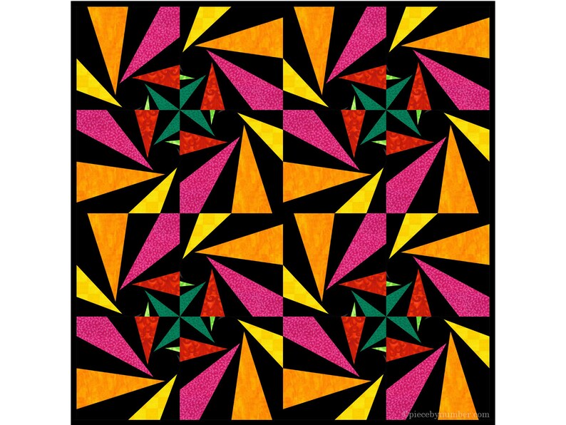 Tequila Sunrise paper pieced quilt block pattern PDF download, 6 and 12 inch, foundation piecing FPP, radiant sunshine wonky asymmetric star image 9