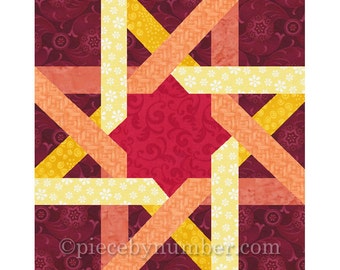 Ribbon Star paper piecing quilt block pattern, instant download PDF, 12 inch, Celtic knot 8-pointed star interlaced foundation piecing quilt