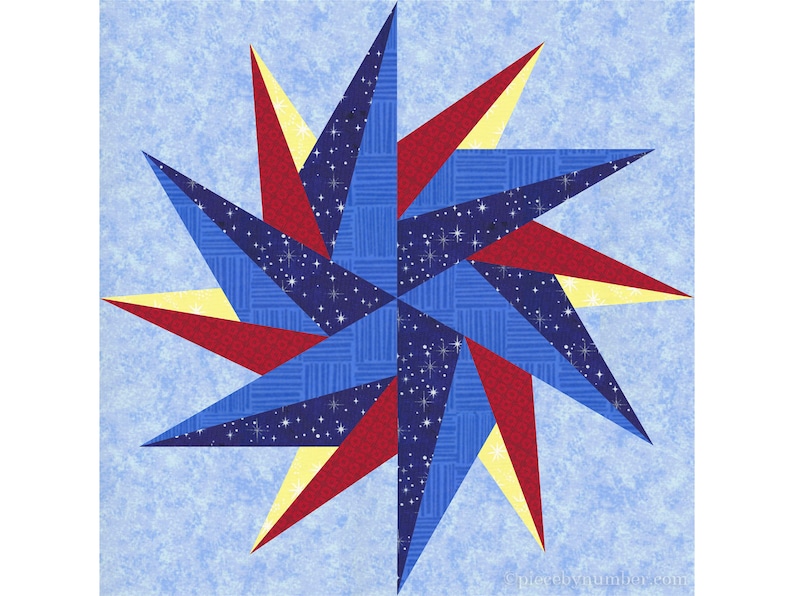 Magician's Star paper piece quilt block pattern PDF download, 12 inch, easy foundation piecing FPP, 12-pointed geometric modern image 2