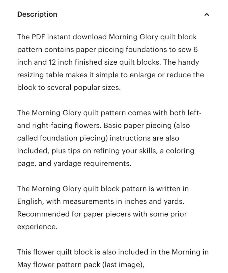 Morning Glory Blume Papierstück Quilt Blockmuster PDF download, 15 & 12 inch, Foundation Piecing FPP, Garten Natur botanisch Bild 5