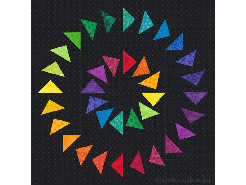 Kreise von Gänsen Papierstück Quilt Blockmuster PDF download, 12 inch, einfaches Ansetzen FPP, Farbkreis fliegende Gänse geometrisch Bild 2