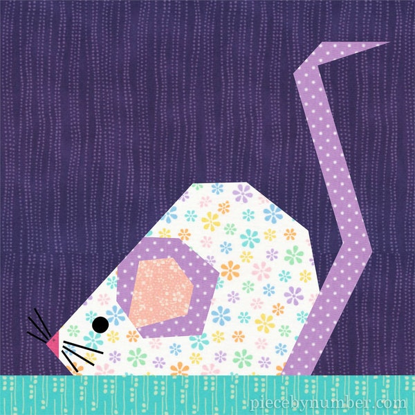 Mousie Papierstück Quiltblock, PDF download, 15,5 x 12 cm Block, Einzelstück, Einzelstück, Einzelstück, Einzelstück, Einzelstück, niedliche Maus, Tier, Kinder