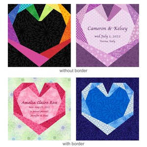 Twisted Ribbon Heart paper piece quilt block pattern PDF, 6 & 12 inch, signature album block, easy FPP, wedding valentines baby kids image 3