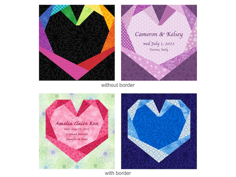 Twisted Ribbon Heart paper piece quilt block pattern PDF, 6 & 12 inch, signature album block, easy FPP, wedding valentines baby kids image 3