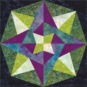 Sycamore Star paper piece quilt block pattern in 2 variations PDF, 12 inch, easy foundation piecing FPP, geometric modern