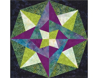 Sycamore Star paper piece quilt block pattern in 2 variations PDF, 12 inch, easy foundation piecing FPP, geometric modern