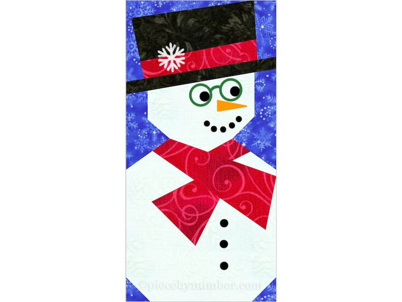 Snowman paper pieced quilt block pattern PDF, 6 x 12 inch, winter holiday Christmas xmas noel, mug rug, foundation piecing FPP image 2