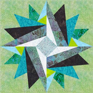 Indian Summer paper piece star quilt block pattern PDF download, 6 & 12 inch, God's Eye variation, easy FPP foundation piecing, geometric image 4