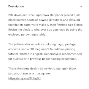 Supernova paper piece star quilt block pattern PDF, 12 inch, mariners compass, foundation piecing, Christmas Xmas radiant asymmetric star image 9