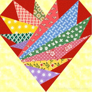 Feathers In My Heart paper piecing quilt block pattern PDF, 6 & 12 inch, easy foundation piecing FPP, heart wedding valentine romantic