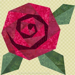 Rosie's Rose paper piecing quilt block pattern PDF download, 6 & 12 inch, spiral rose, botanical flower floral garden nature spring rosie's image 2
