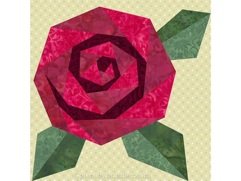 Rosie's Rose paper piecing quilt block pattern PDF download, 6 & 12 inch, spiral rose, botanical flower floral garden nature spring rosie's image 2