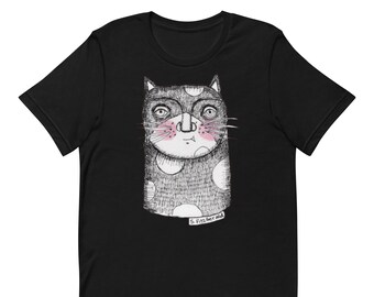 Unisex t-shirt black cat fun illustration drawing fang kitty clothes wearable shirt