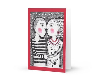 4x6" GREETING CARD art print love couple valentine kiss heart anniversary boyfriend husband partner marriage engagement