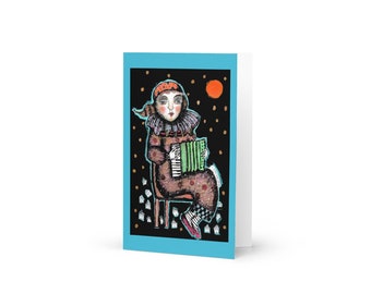 4x6" GREETING CARD art print accordion woman accordion moon serenade friend painting illustration music performer