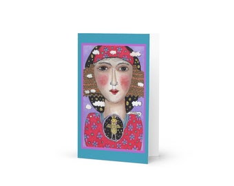 4x6" GREETING CARD art print woman bird colorful friendship birthday general art illustration