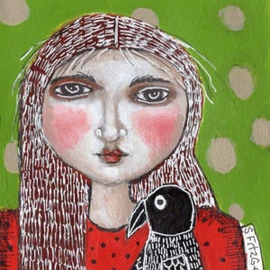 GRAND AUTOCOLLANT femme corbeau oiseau décorer scrapbooking journal téléphone ordinateur carte papier 2,5 x 3,5 insertion de carte collage cadeau amitié
