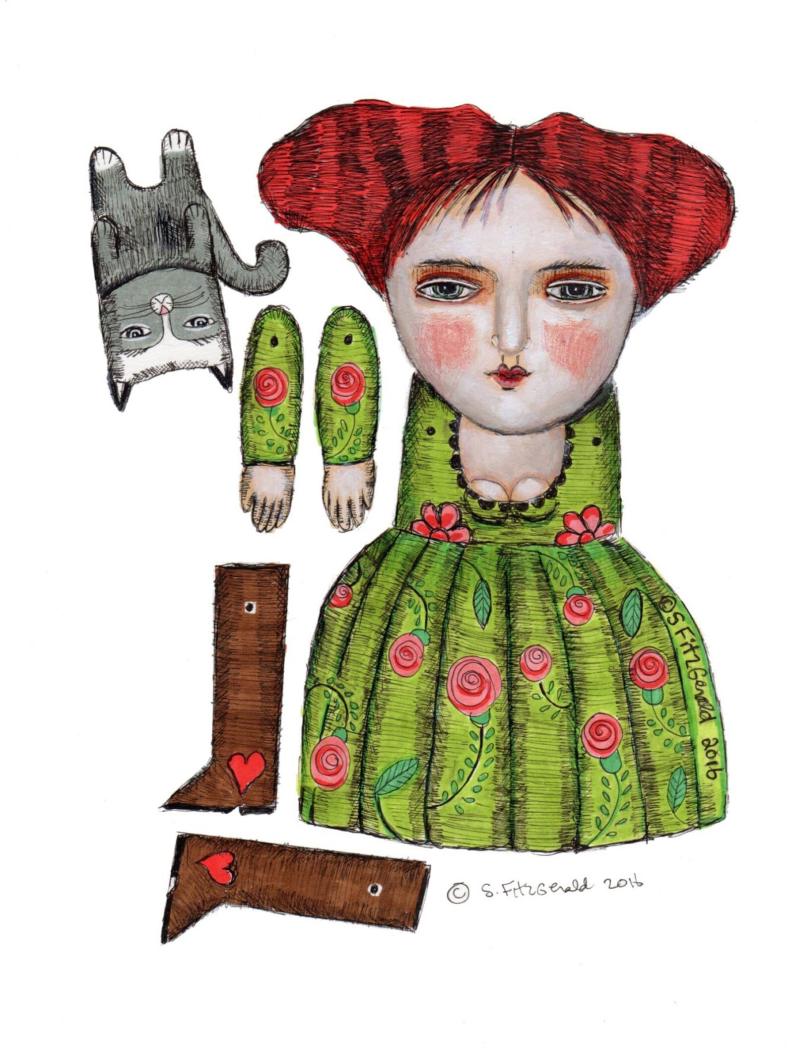 Adult paper doll puppet diy mixed media folk art home decor Etsy