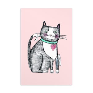 Cartão postal com impressão artística de 4" x 6" com bilhete de saudação, presente de amizade, decoração para casa, gatinho peculiar, rosa