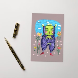 Cartão postal com impressão artística de 4" x 6" com saudação, olá, obrigado, aniversário, pássaro, bebê, decoração divertida e peculiar para casa