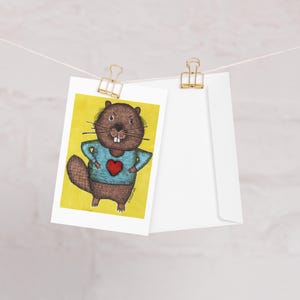 Cartão de felicitações grande coração castor diversão aniversário amizade ilustração coração colorido