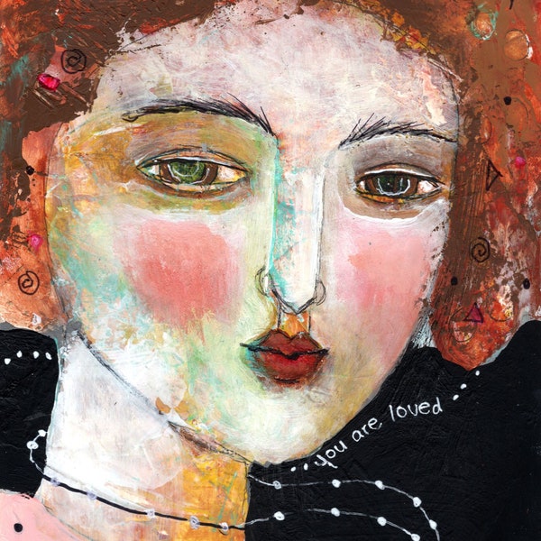 professional high quality giclee Free Print mixed media painting mystical ethereal friend gift portrait love