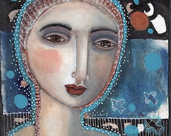 original art on canvas original acrylic paint girl woman mystical molecules mystery expressive