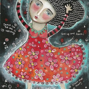 Precio especial, impresión gratuita de pintura de arte popular en técnica mixta, danza