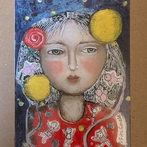 LARGE STICKER  woman yellow balloon hope   decorate scrapbook journal phone  cardmaking paper 2.5x3.5 card insert collage gift friendship