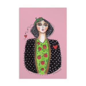 Cartão postal com impressão artística de 4" x 6" mulher coração amizade decoração de parede saudação casa