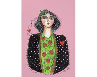 4x6 ART PRINT POSTCARD - woman heart friendship wall decor  greeting home