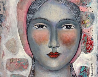 professional high quality giclee Painting Print  woman face abstract ethereal mystery