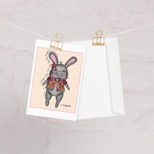 4 x 6 po. Carte de voeux lapin amitié adulte enfant anniversaire mignon original anniversaire de Pâques rétablissement