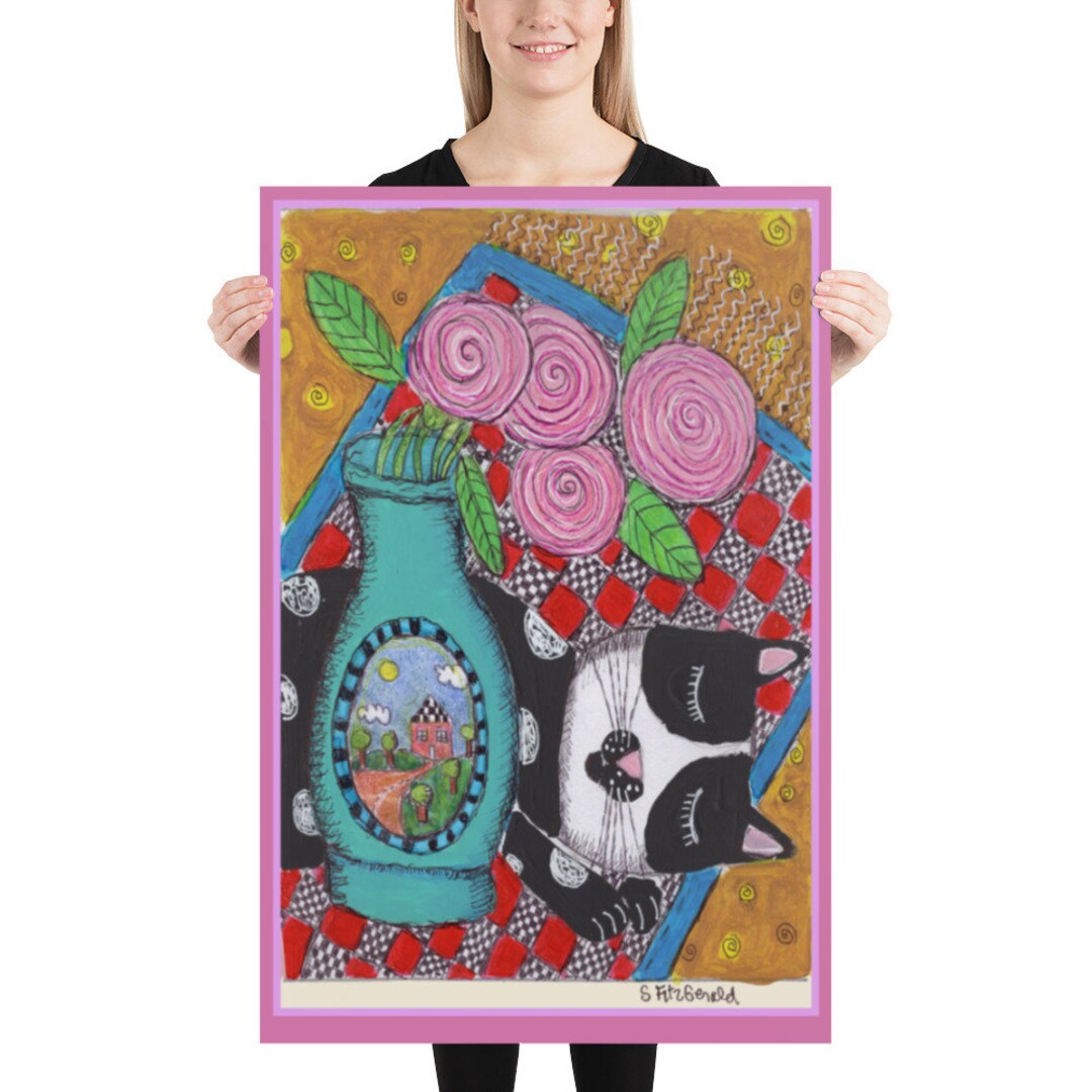Art Print Paper Poste Kitty Still Life Colorful Fun Cat Tuxedo - Etsy